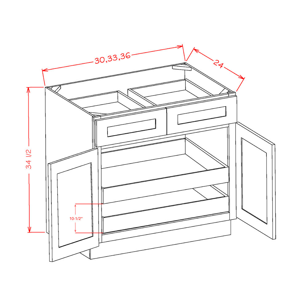 Double Door Double Drawer Two Rollout Shelf Base Kits (SW-B362RS)