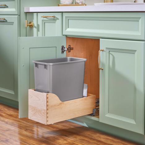 Vanity Cabinet Wood Pullout Trash/Waste Container w/ Soft-Close (4WCSC-1220-19-1)