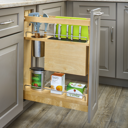 Base Cabinet Knife Block Pullout Organizer w/ Cutting Mats (Fits 15" Full Height Door Base) (448KB-BCSC-11C)