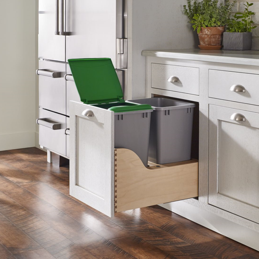 Bottom Mount Maple Pullout w/ Double 35 qt Waste Containers and Blum Soft-Close (4WCSC-2135DM-2)