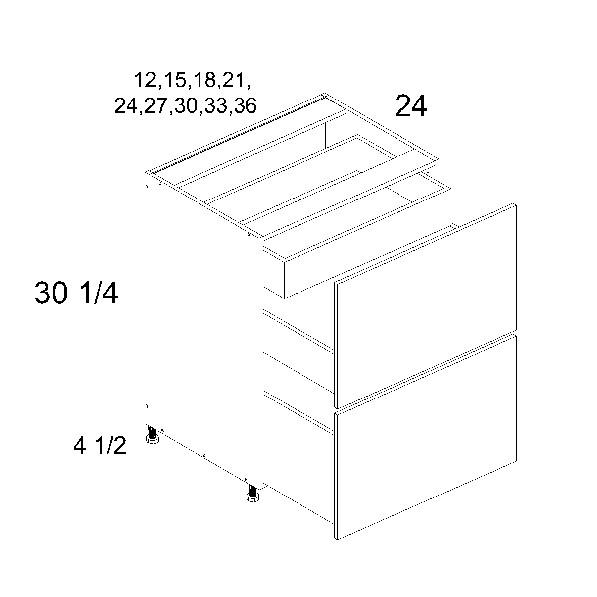 Two Drawer with One Inner Drawer Bases (TWP-2DBID36)