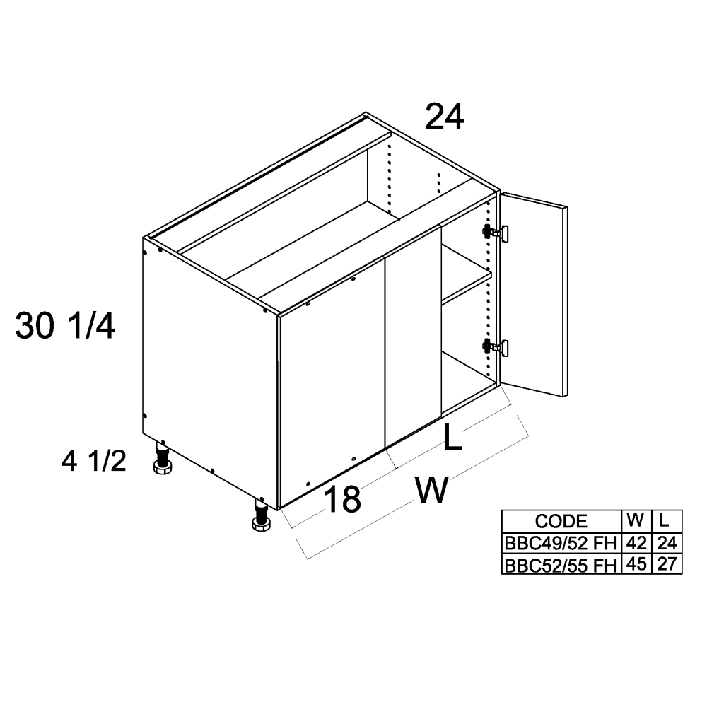 Full Height Two Door Blind Base (TGW-BBC52/55FH)