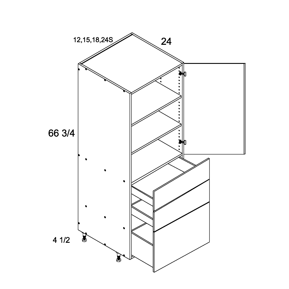 altamax Tall One Door Three Drawer Utilities (TWP-T3DB1572)