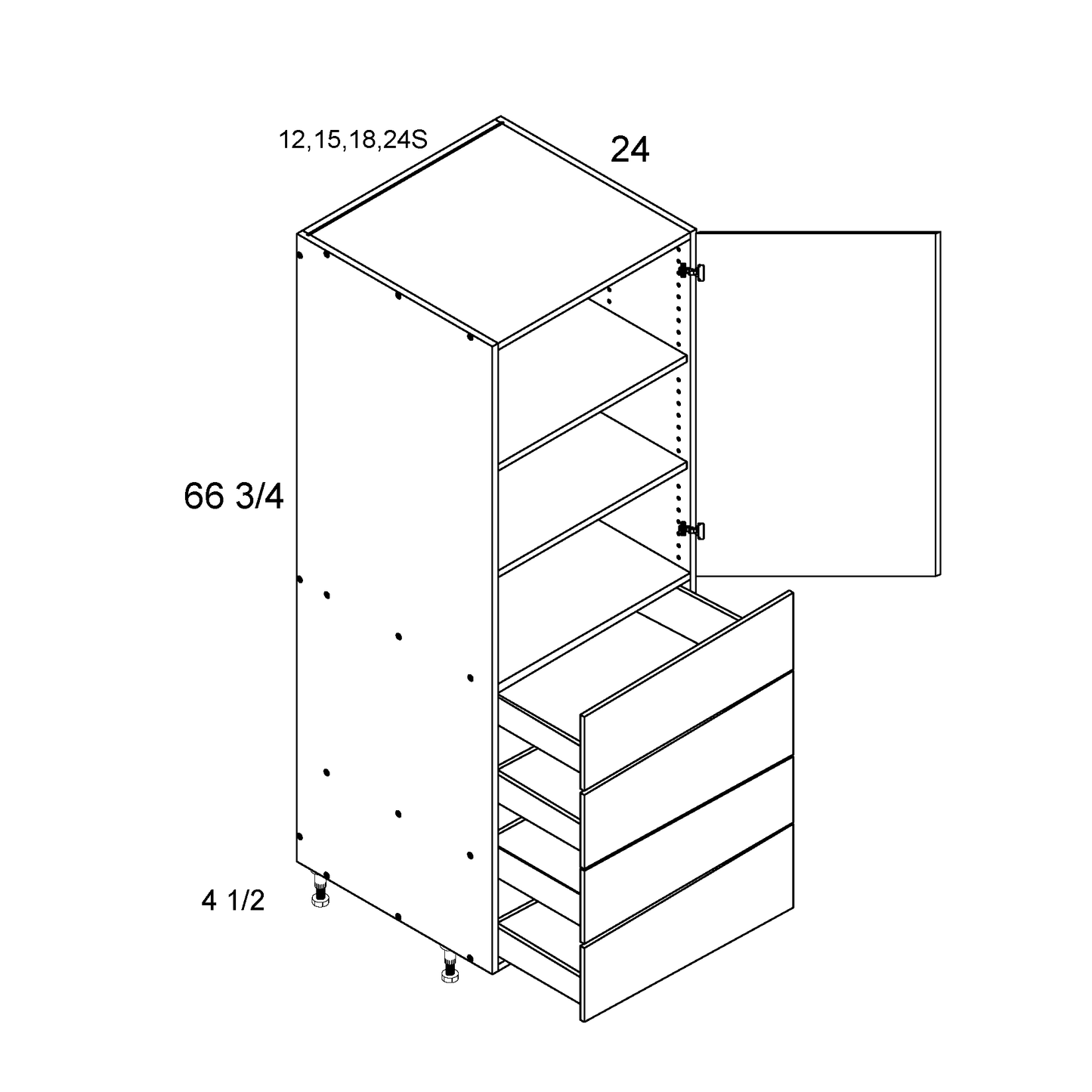 altamax Tall One Door Four Drawer Utilities (TWP-T4DB2472S)