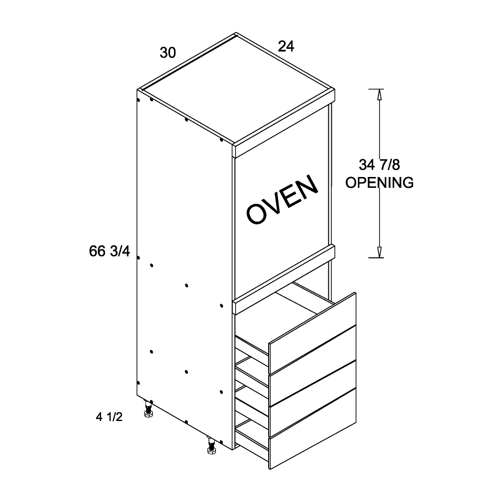 altamax Tall Single Oven Four Drawer Cabinet (TDW-TOS4DB3072)