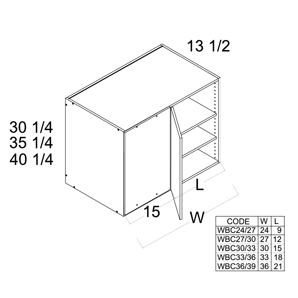 35 1/4" H Blind Corner Wall Cabinets (VPB-WBC27/3035)