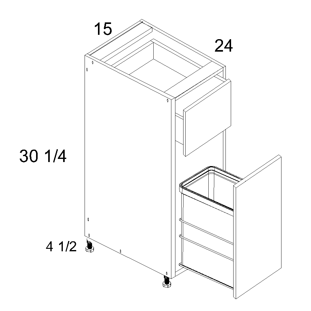 Single Door Single Drawer Base Kit with Single Trashcan Pullout (TDW-B15TCPO)