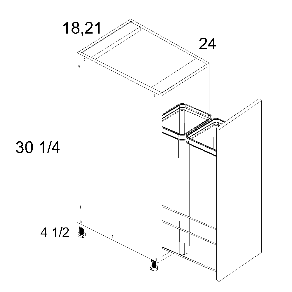 Single Full Height Door Base Kit with Double Trashcan Pullout (TDW-B18FHTCPO)