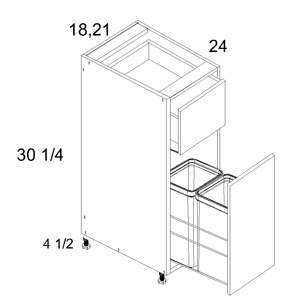 Single Door Single Drawer Base Kit with Double Trashcan Pullout (TWP-B18TCPO)