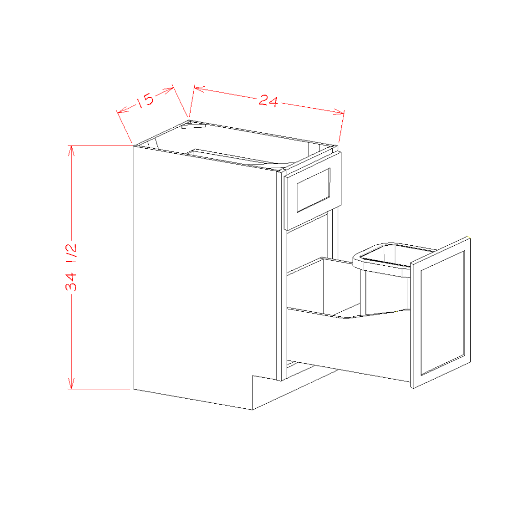 Single Door Single Drawer Base Kit with Single Trashcan Pullout (SD-B15TCPO)