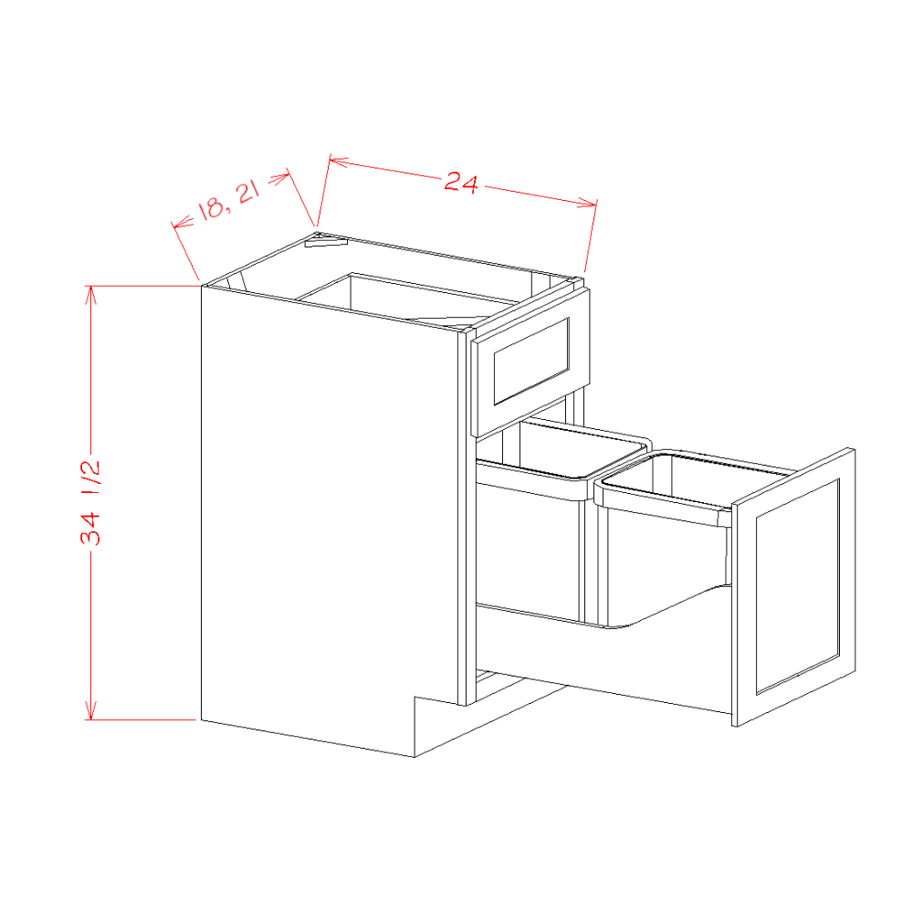 Single Door Single Drawer Base Kit with Double Trashcan Pullout (SD-B21TCPO)