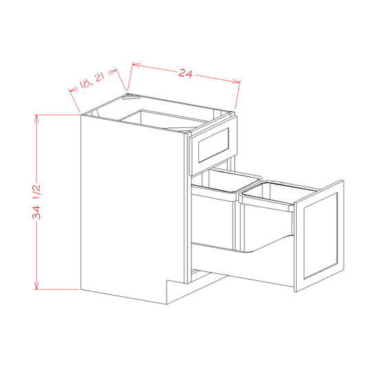 Single Door Single Drawer Base Kit with Double Trashcan Pullout (SD-B18TCPO)