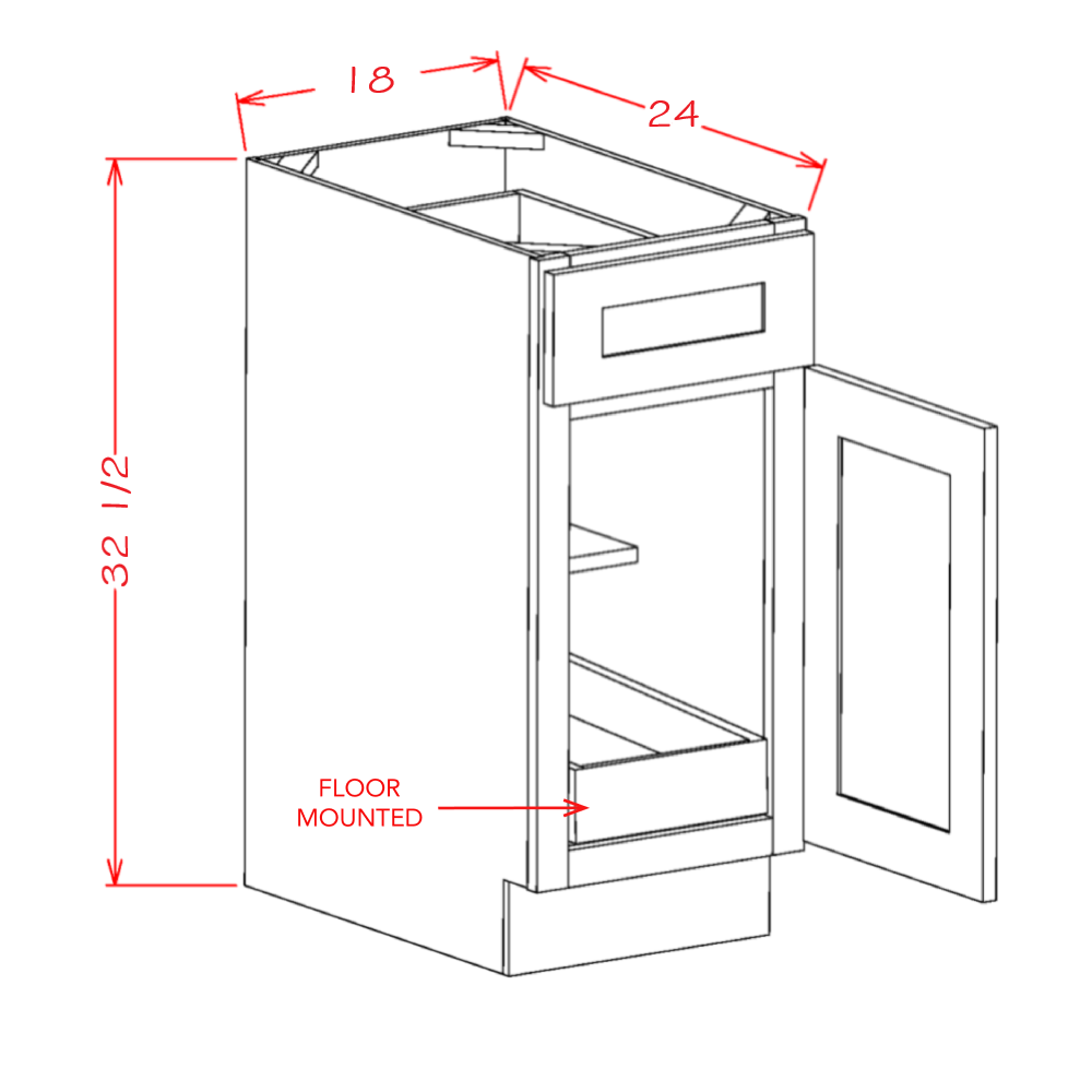 Single Door Single Drawer One Rollout Shelf ADA Base Kits (SW-B18ADA1RS)