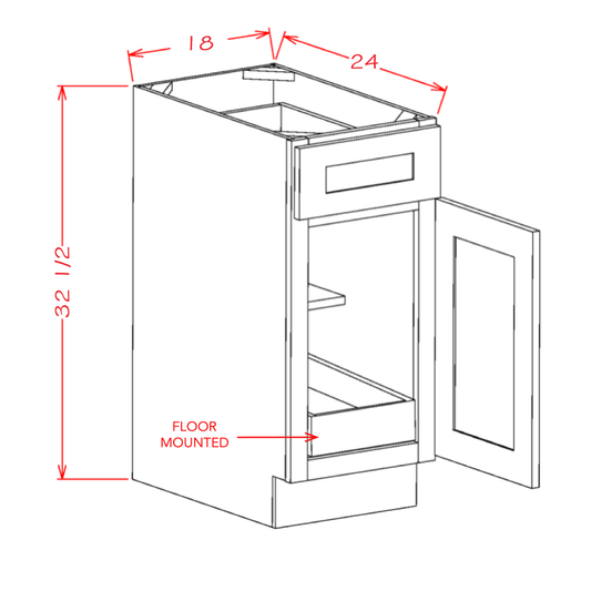 Single Door Single Drawer One Rollout Shelf ADA Base Kits (SW-B18ADA1RS)