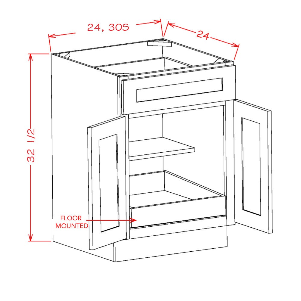 Double Door Single Drawer One Rollout Shelf ADA Base Kits (SW-B30SADA1RS)