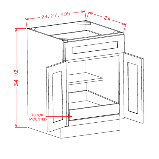 Double Door Single Drawer One Rollout Shelf Base Kits (OT-B241RS)