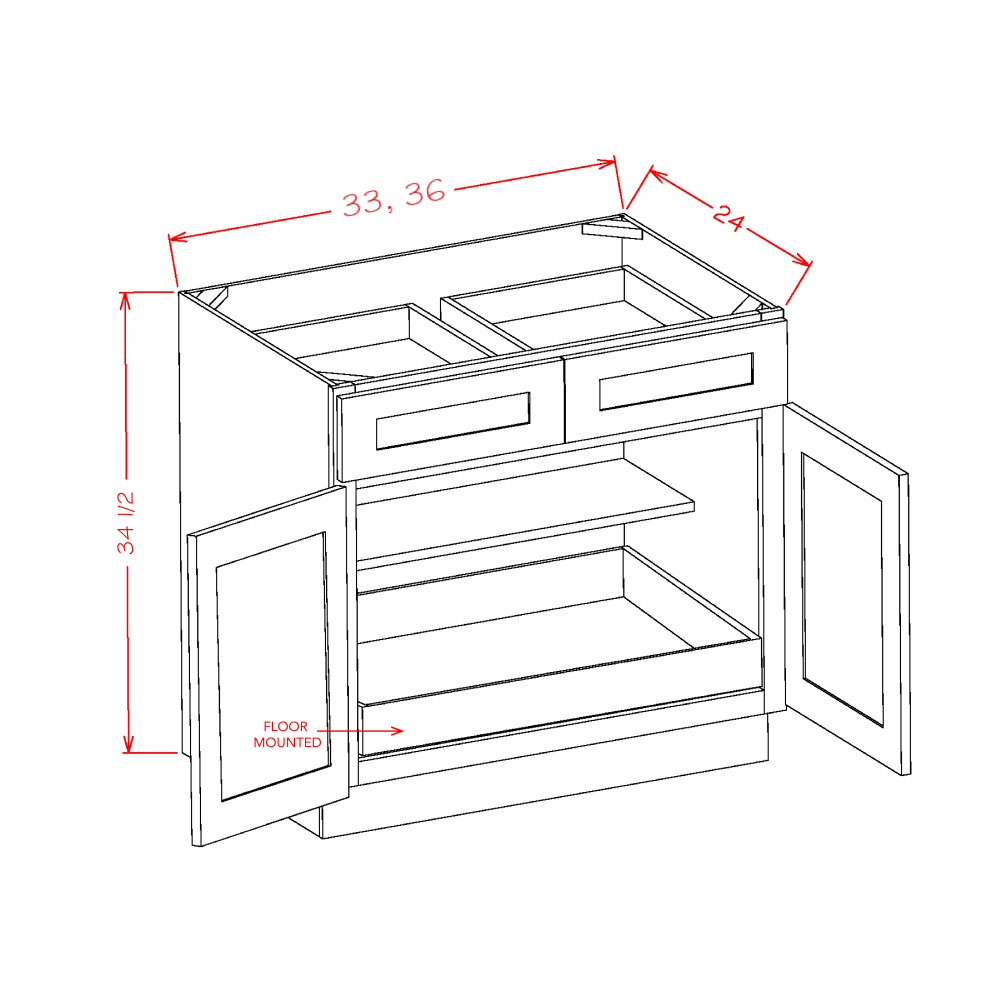 Double Door Double Drawer One Rollout Shelf Base Kits (OM-B361RS)