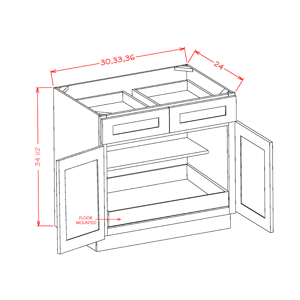 Double Door Double Drawer One Rollout Shelf Base Kits (SW-B301RS)