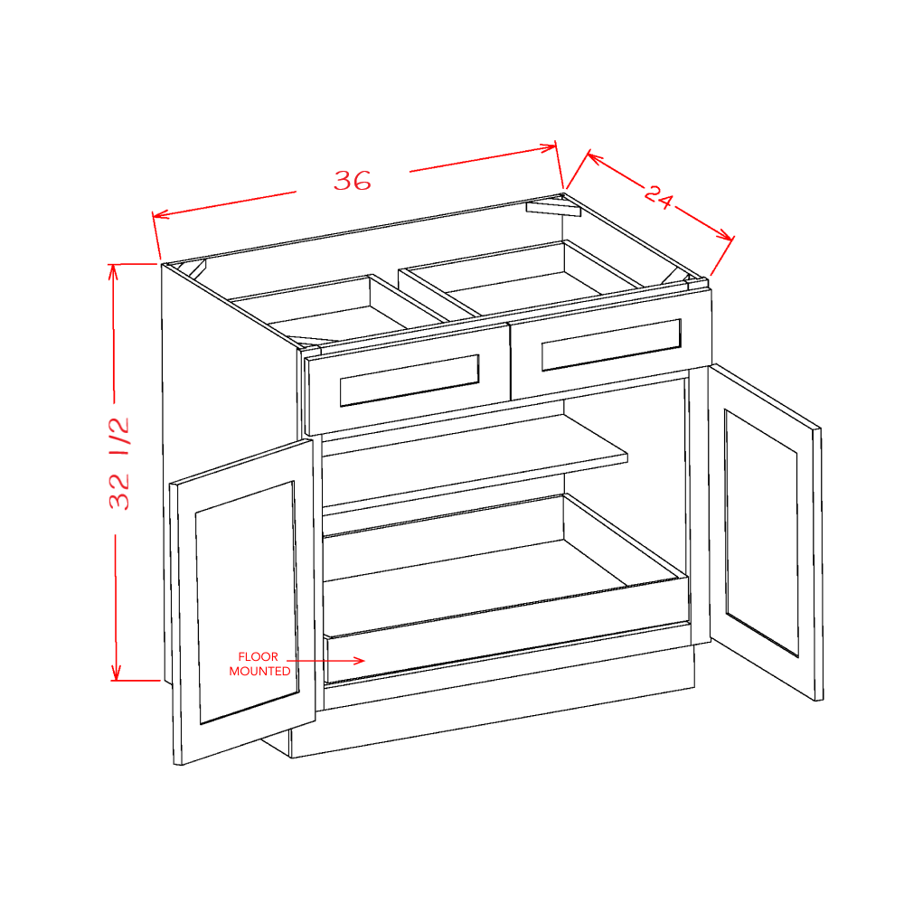 Double Door Double Drawer One Rollout Shelf ADA Base Kits (SW-B36ADA1RS)