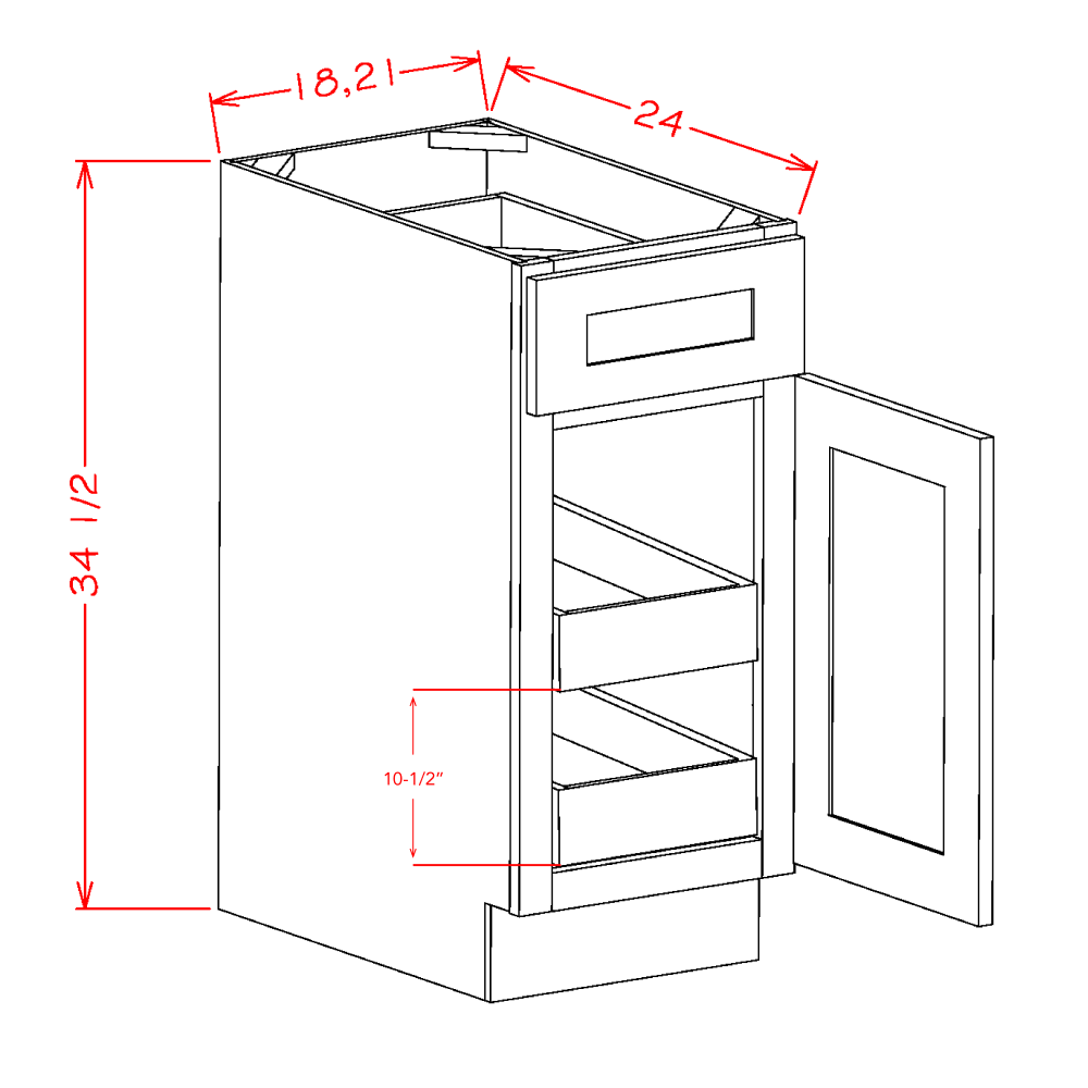 Single Door Single Drawer Two Rollout Shelf Base Kits (OT-B182RS)