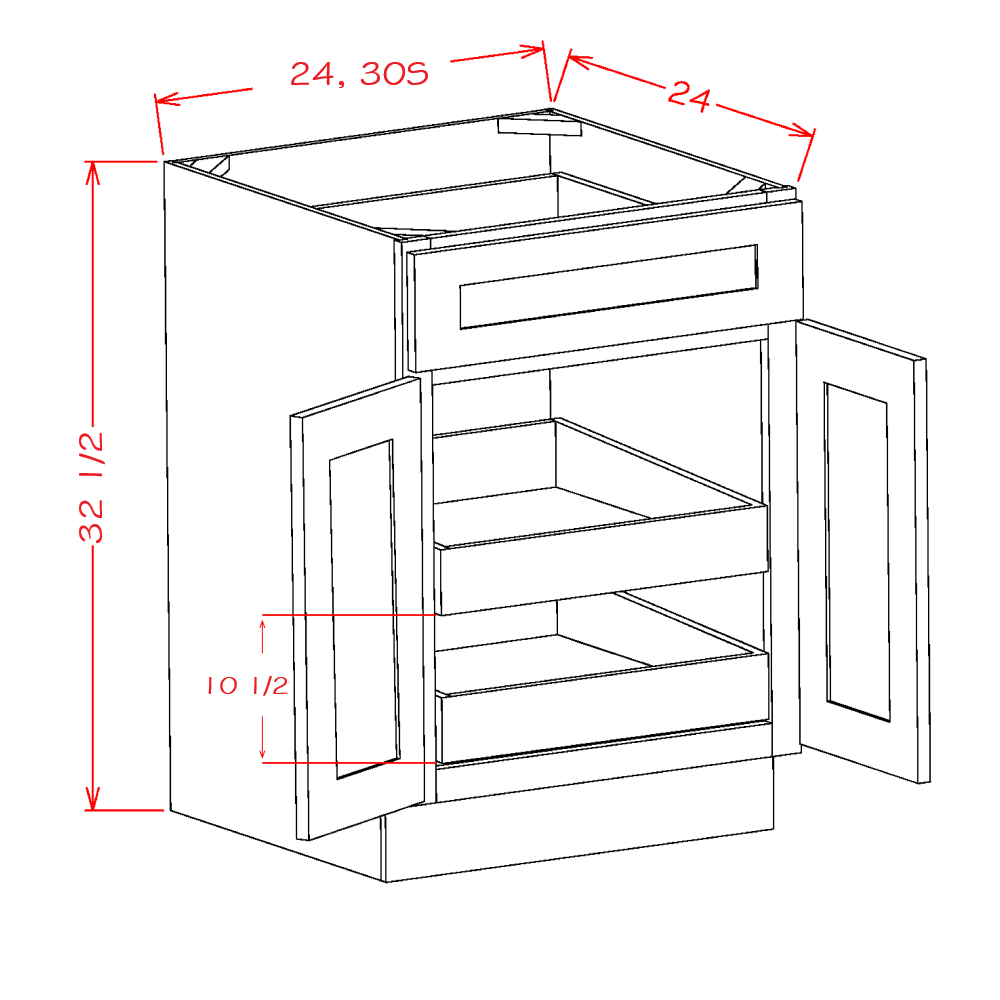 Double Door Single Drawer Two Rollout Shelf ADA Base Kits (SW-B30SADA2RS)