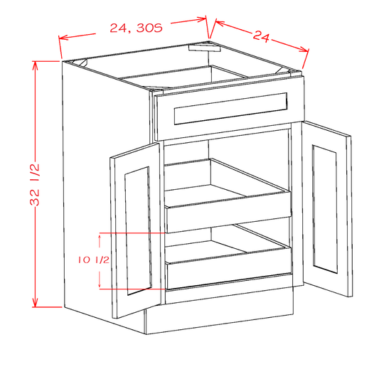 Double Door Single Drawer Two Rollout Shelf ADA Base Kits (SW-B24ADA2RS)