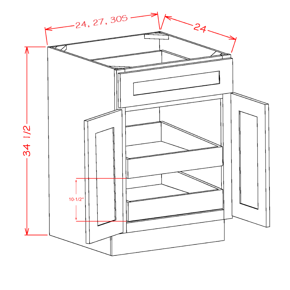 Double Door Single Drawer Two Rollout Shelf Base Kits (SW-B272RS)