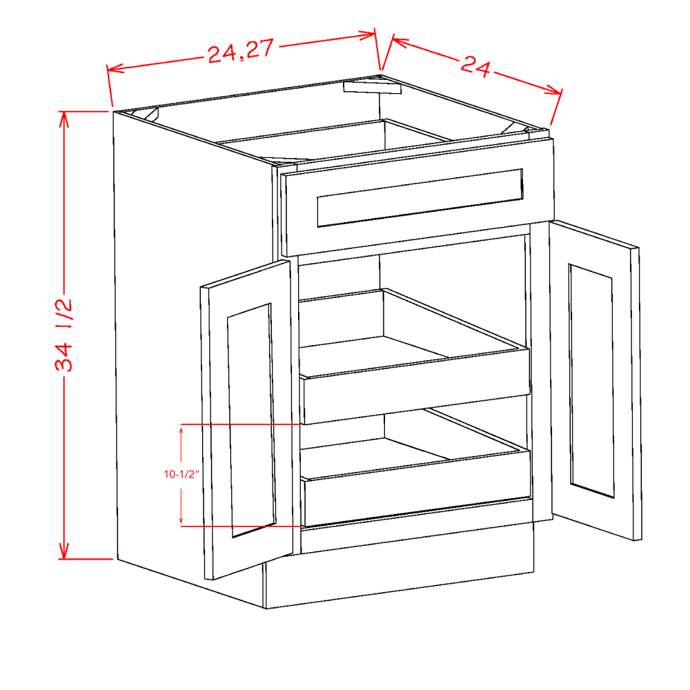 Double Door Single Drawer Two Rollout Shelf Base Kits (CW-B242RS)