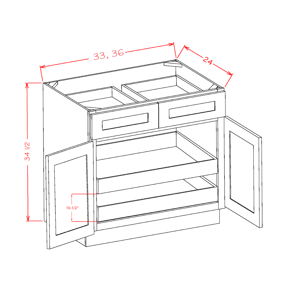 Double Door Double Drawer Two Rollout Shelf Base Kits (OM-B362RS)