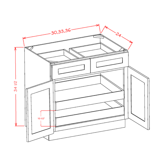 Double Door Double Drawer Two Rollout Shelf Base Kits (SA-B332RS)