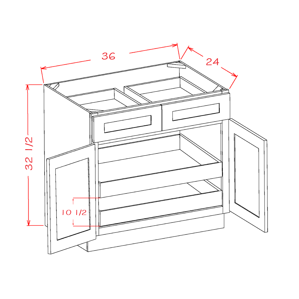 Double Door Double Drawer Two Rollout Shelf ADA Base Kits (SW-B36ADA2RS)