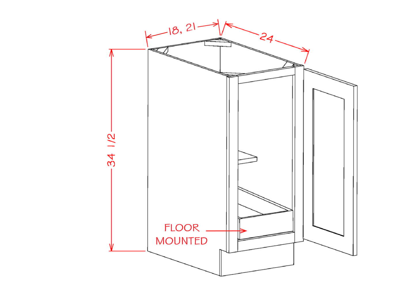 Single Full Height Door One Rollout Shelf Base Kits (SG-B21FH1RS)