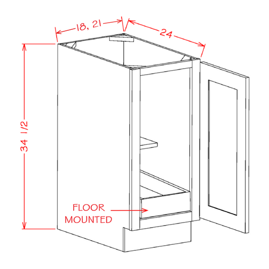 Single Full Height Door One Rollout Shelf Base Kits (OM-B21FH1RS)