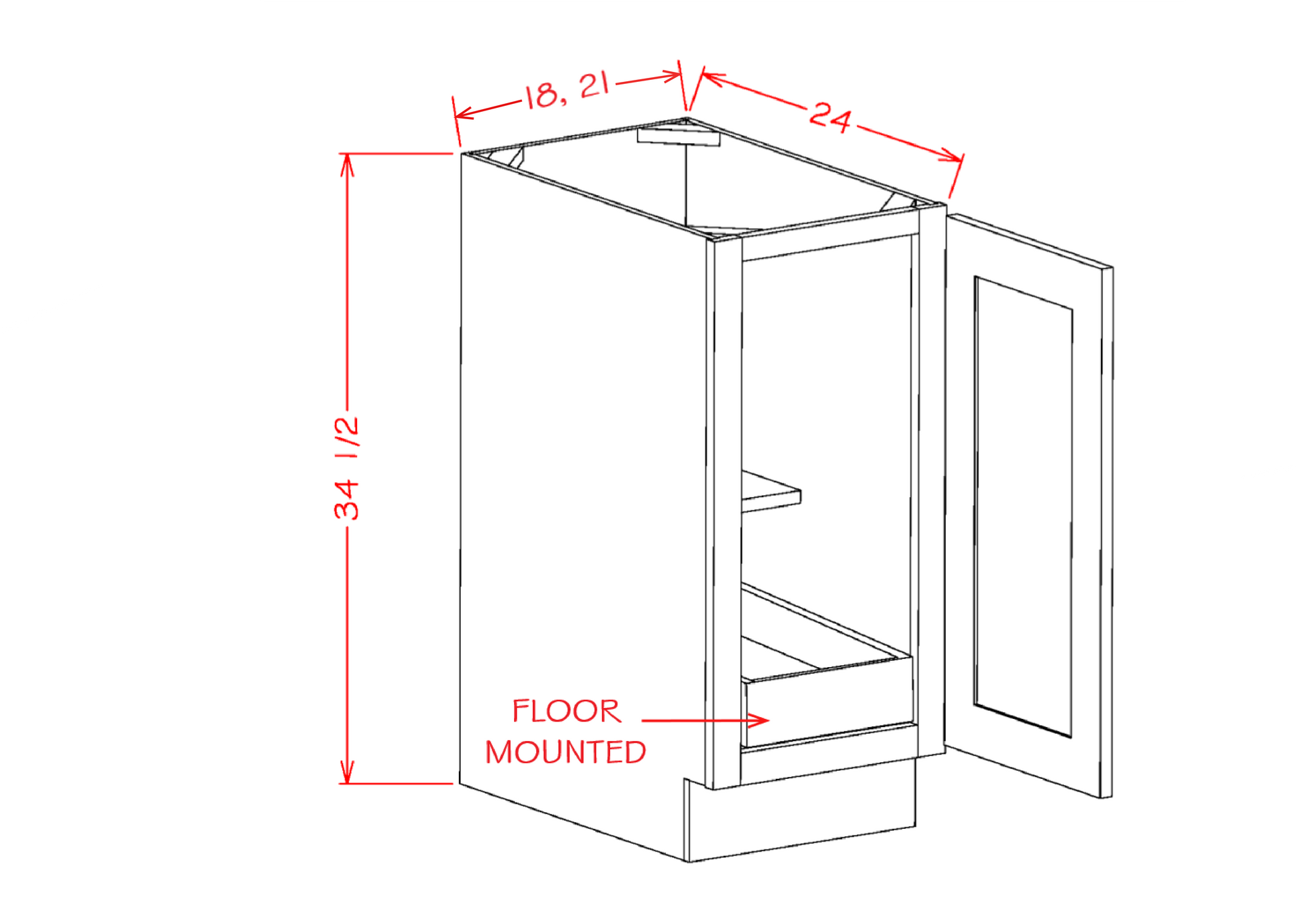 Single Full Height Door One Rollout Shelf Base Kits (OM-B18FH1RS)