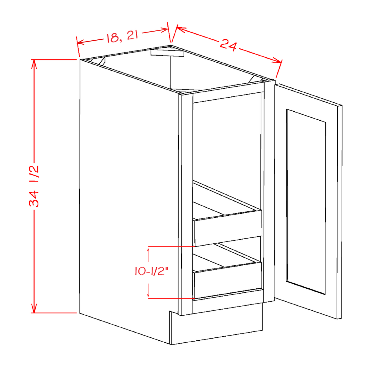 Single Full Height Door Two Rollout Shelf Base Kits (OW-B18FH2RS)