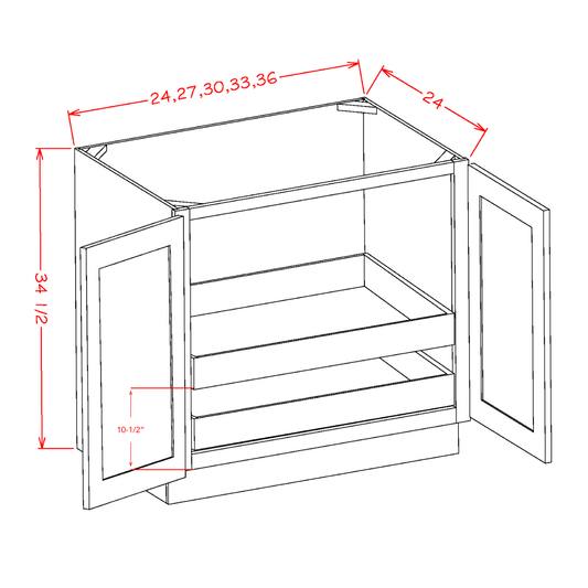 Double Full Height Door Two Rollout Shelf Base Kits (SI-B33FH2RS)