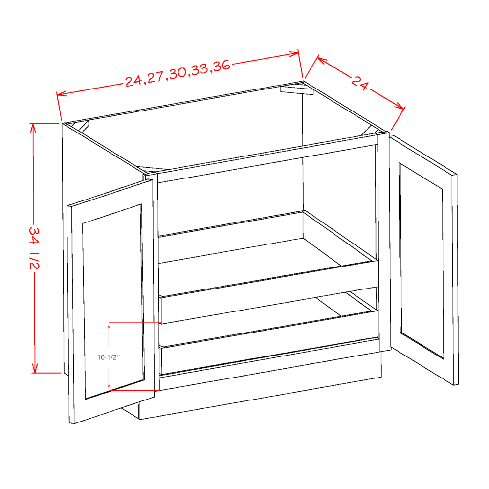 Double Full Height Door Two Rollout Shelf Base Kits (OM-B30FH2RS)