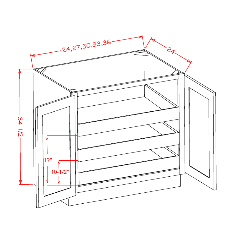 Double Full Height Door Three Rollout Shelf Base Kits (SA-B24FH3RS)