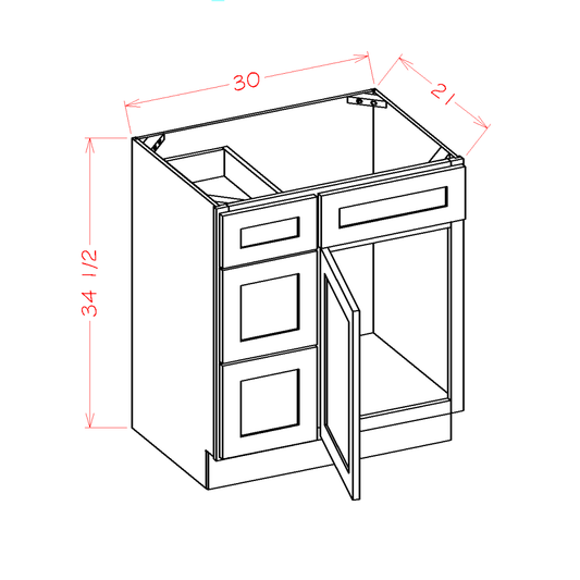 Vanity Combo Bases with Drawers Left (EW-V3621DL)