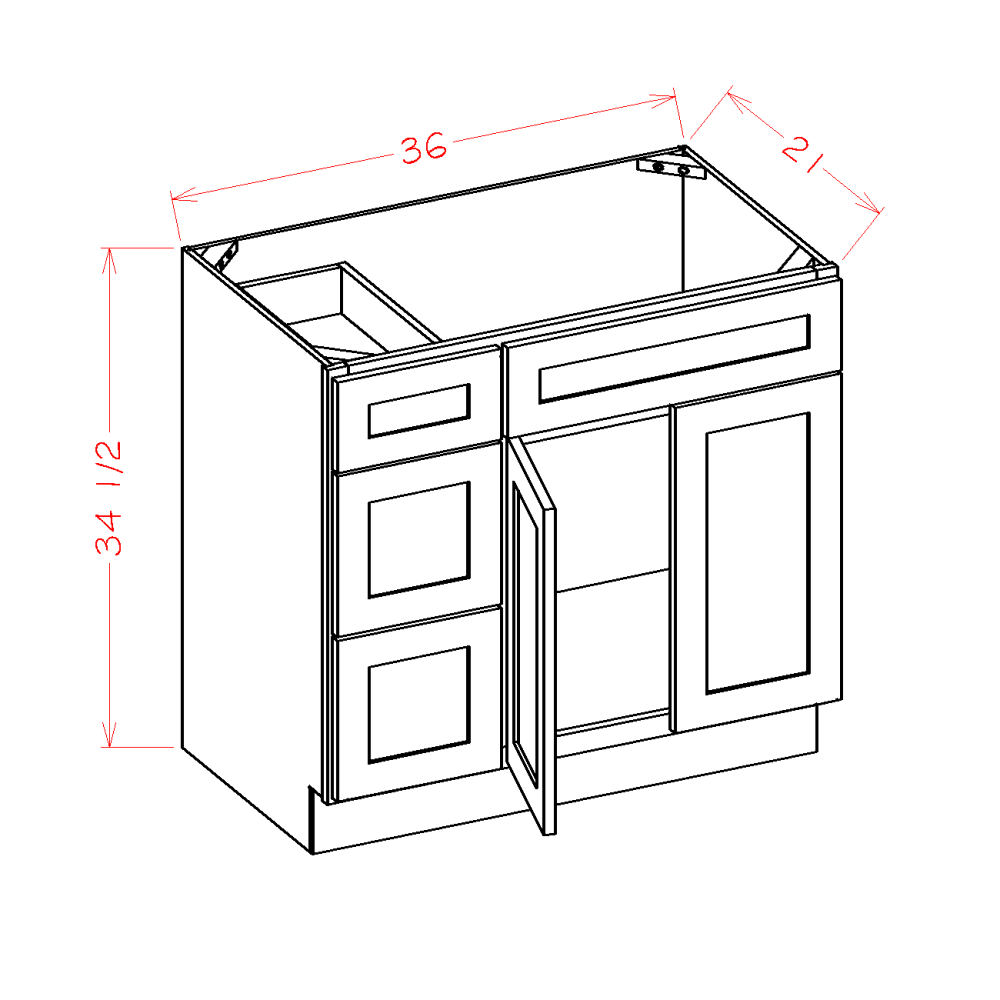 Vanity Combo Bases with Drawers Left (CW-V3621DL)