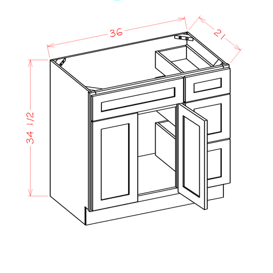 Vanity Combo Bases with Drawers Right (SD-V3621DR)
