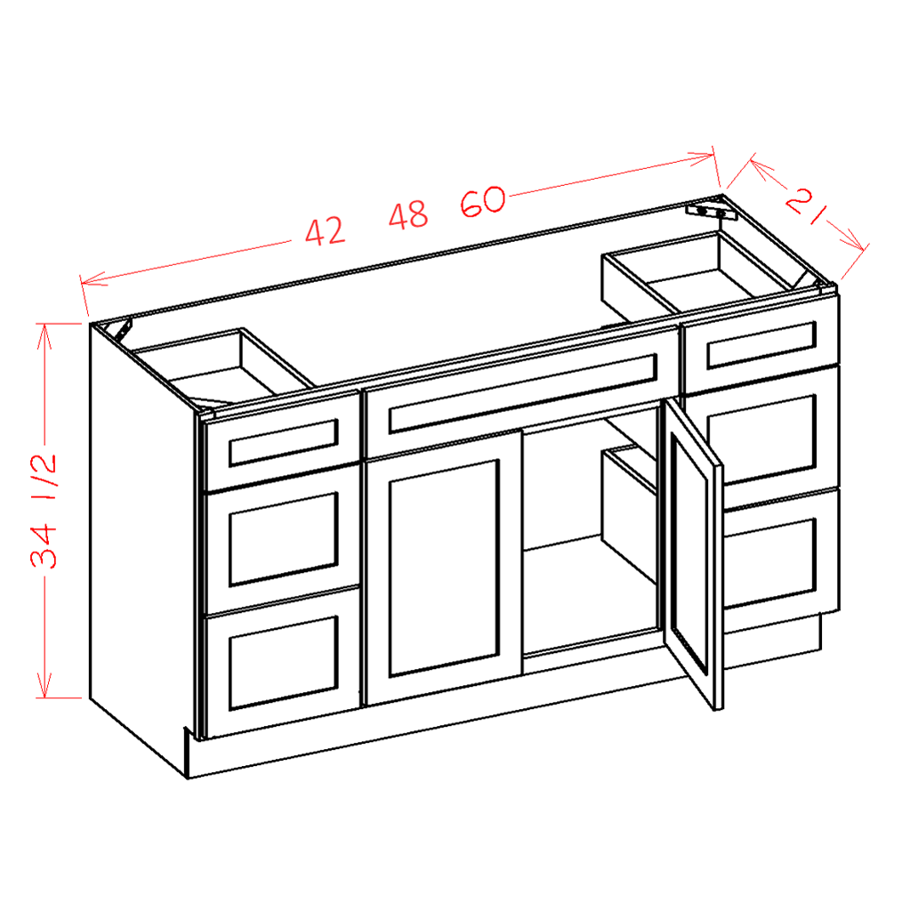 Double Drawer Stack Vanity Combo Bases (CW-VDDB42)