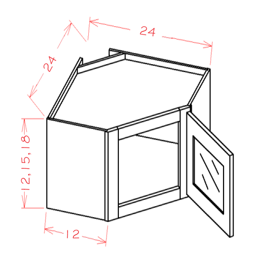 Glass Door Diagonal Corner Stacker Cabinets (OT-DCW2412GD)