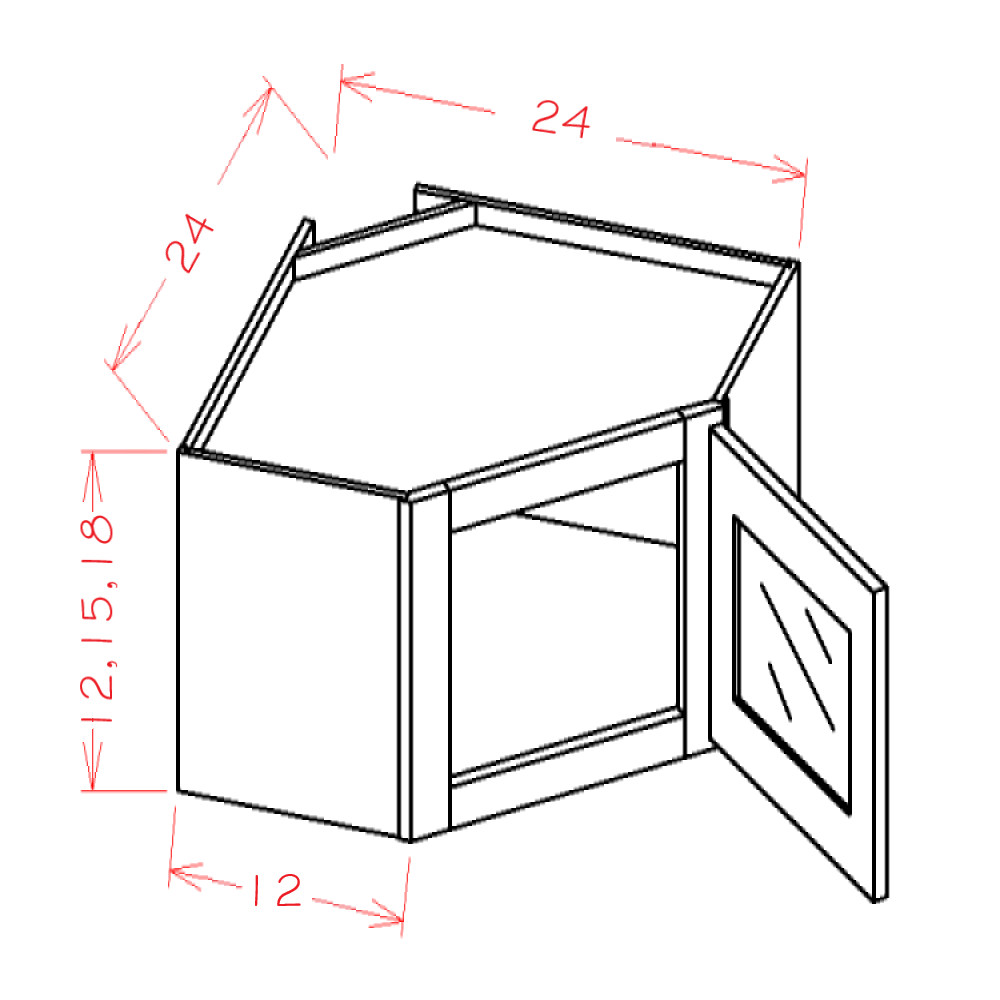 Glass Door Diagonal Corner Stacker Cabinets (SW-DCW2412GD)