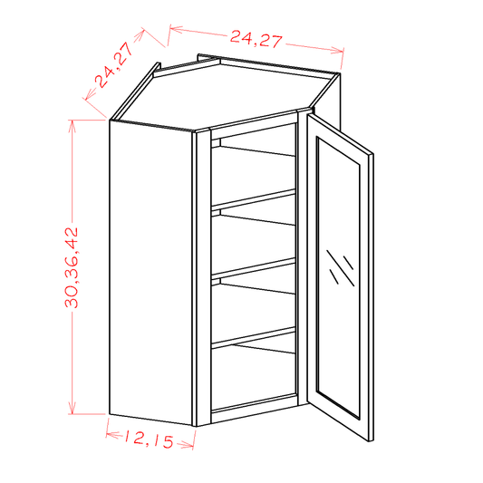 Glass Door Diagonal Corner Wall Cabinets (SC-DCW2742GD)