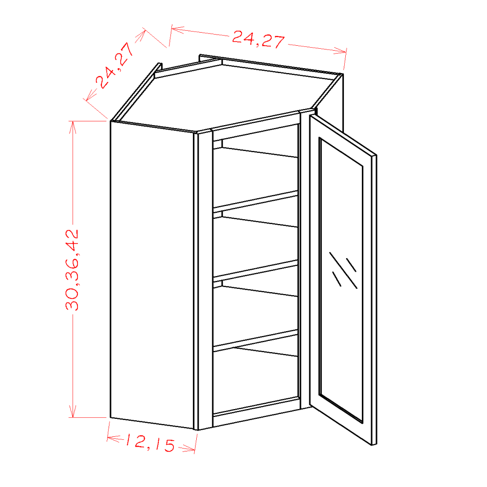 Glass Door Diagonal Corner Wall Cabinets (CS-DCW2430GD)