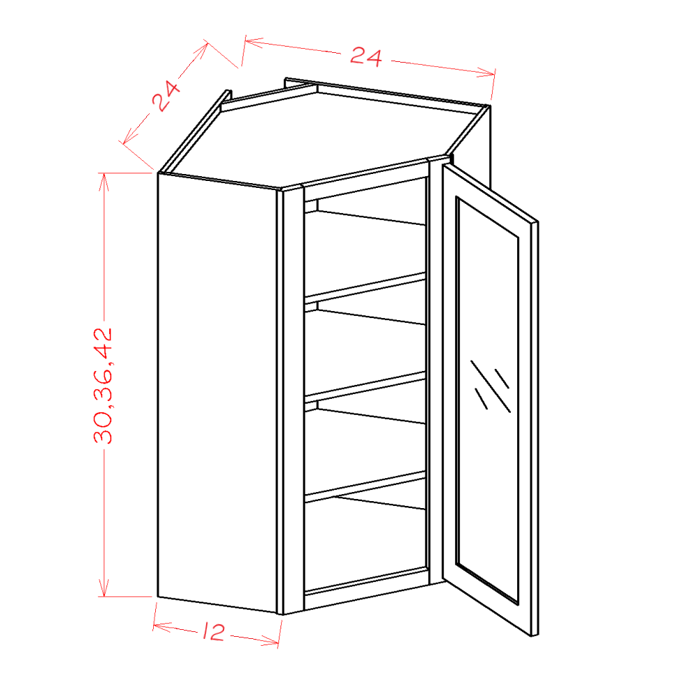 Glass Door Diagonal Corner Wall Cabinets (OW-DCW2430GD)