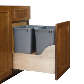 Bottom Mount Maple Pullout w/ Double 35 qt Waste Containers and Blum Soft-Close (4WCSC-1835DM-2)