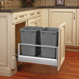 Bottom Mount Aluminum Pullout w/ Double 35 qt Waste Containers and Rev-A-Motion Slides (5149-18DM-217)