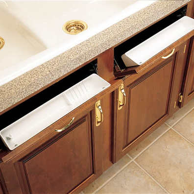 11" White Polymer Tip Out Sink Front Tray Set w/ Hinges (6572-11-11-52)